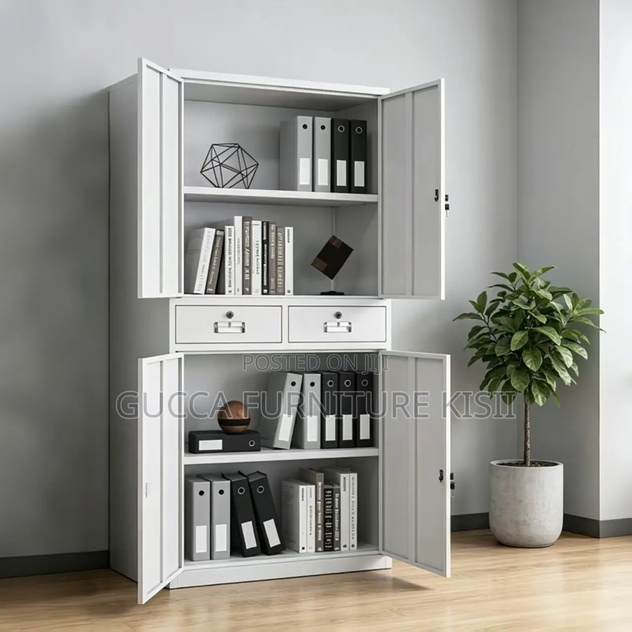 Office Cabinet; 4-Door Steel Storage Cabinet With Shelves