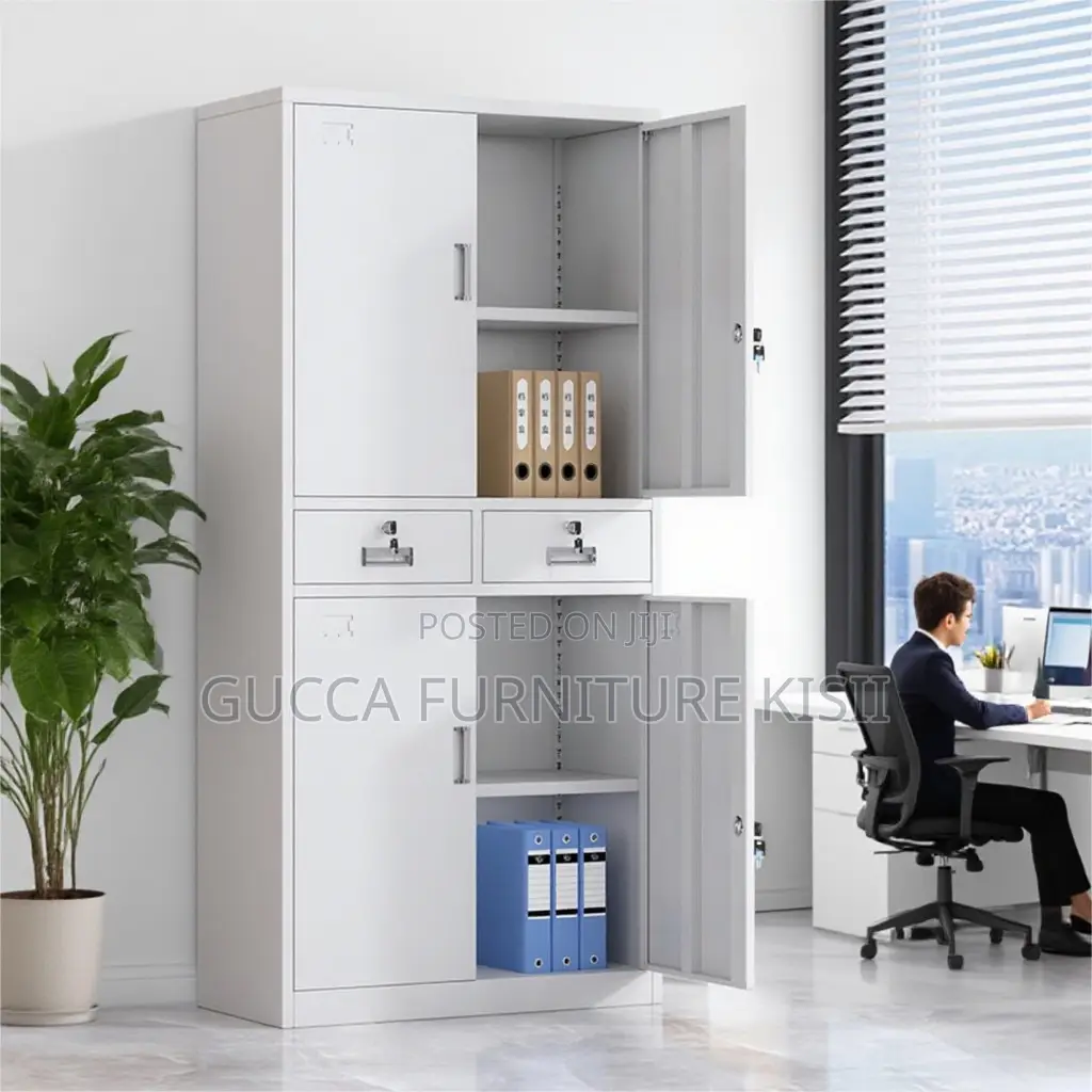 Office Cabinet; 4-Door Steel Storage Cabinet With Shelves