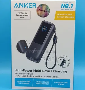 ANKER POWERBANK (25000 Mah 165W Built -in and Retractable Cables)