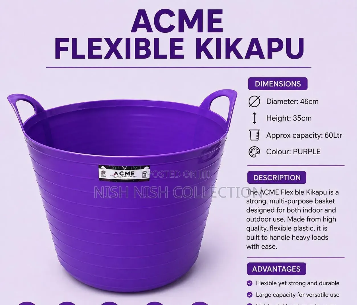 60ltrs Acme Flexible Kikapu One Piece