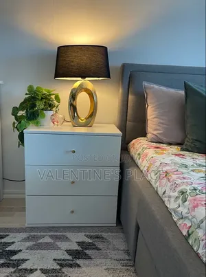 Unique Shaped White Nightstand / Bedside Shelf (Space Saver