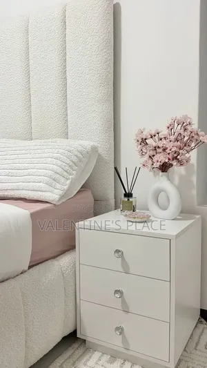 Unique Shaped White Nightstand / Bedside Shelf (Space Saver