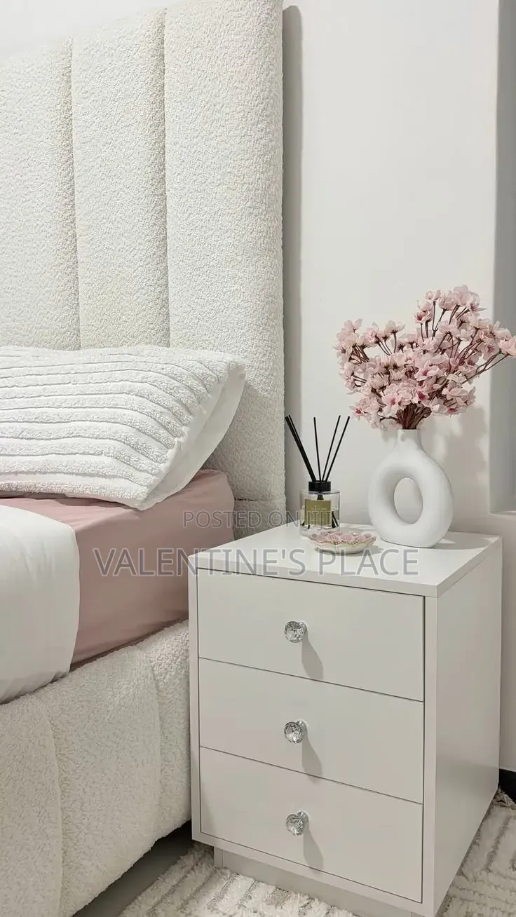 Unique Shaped White Nightstand / Bedside Shelf (Space Saver