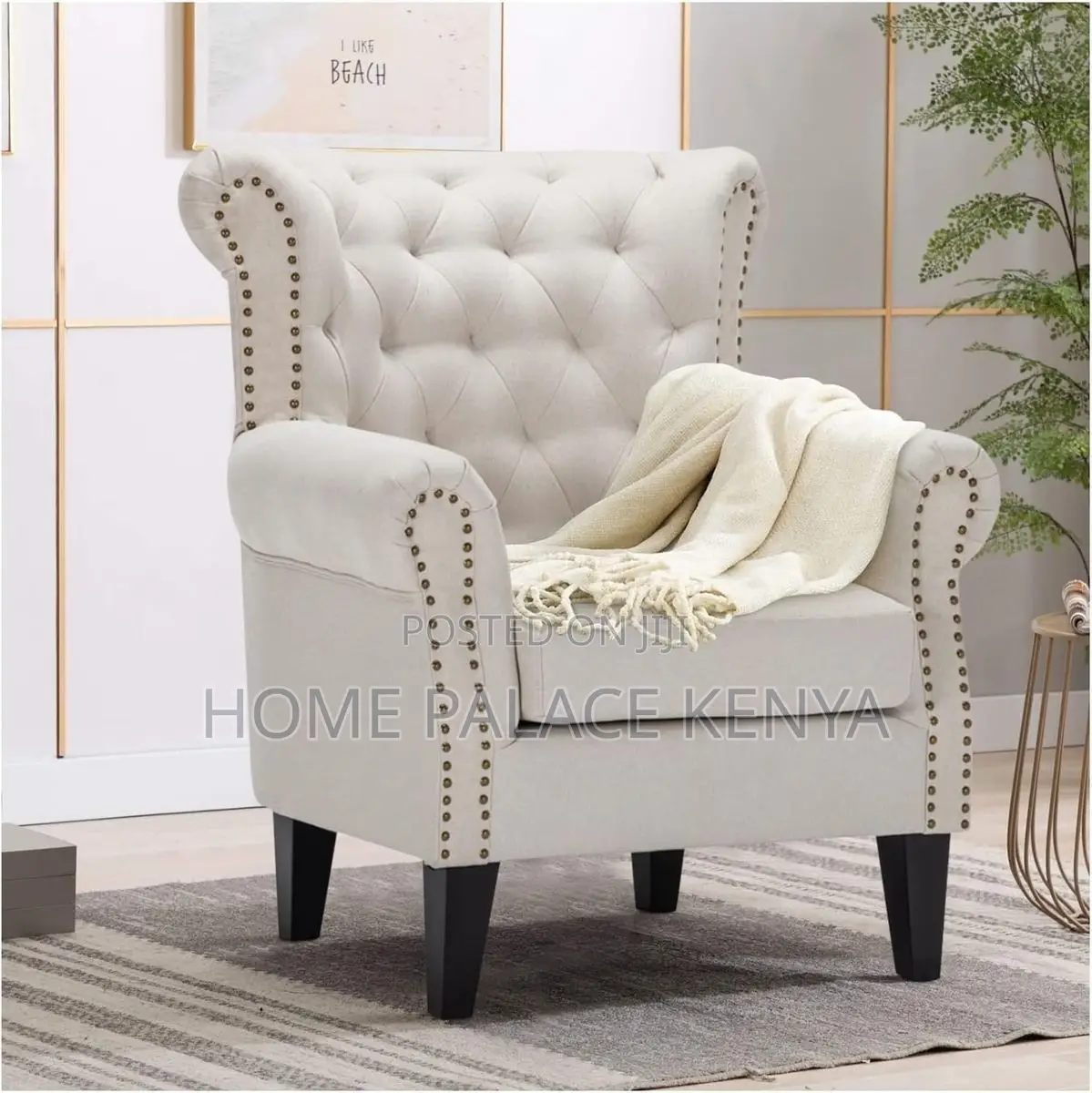 Armchair; Upholstered Tufted Armchair With Padded Seat and Backrest