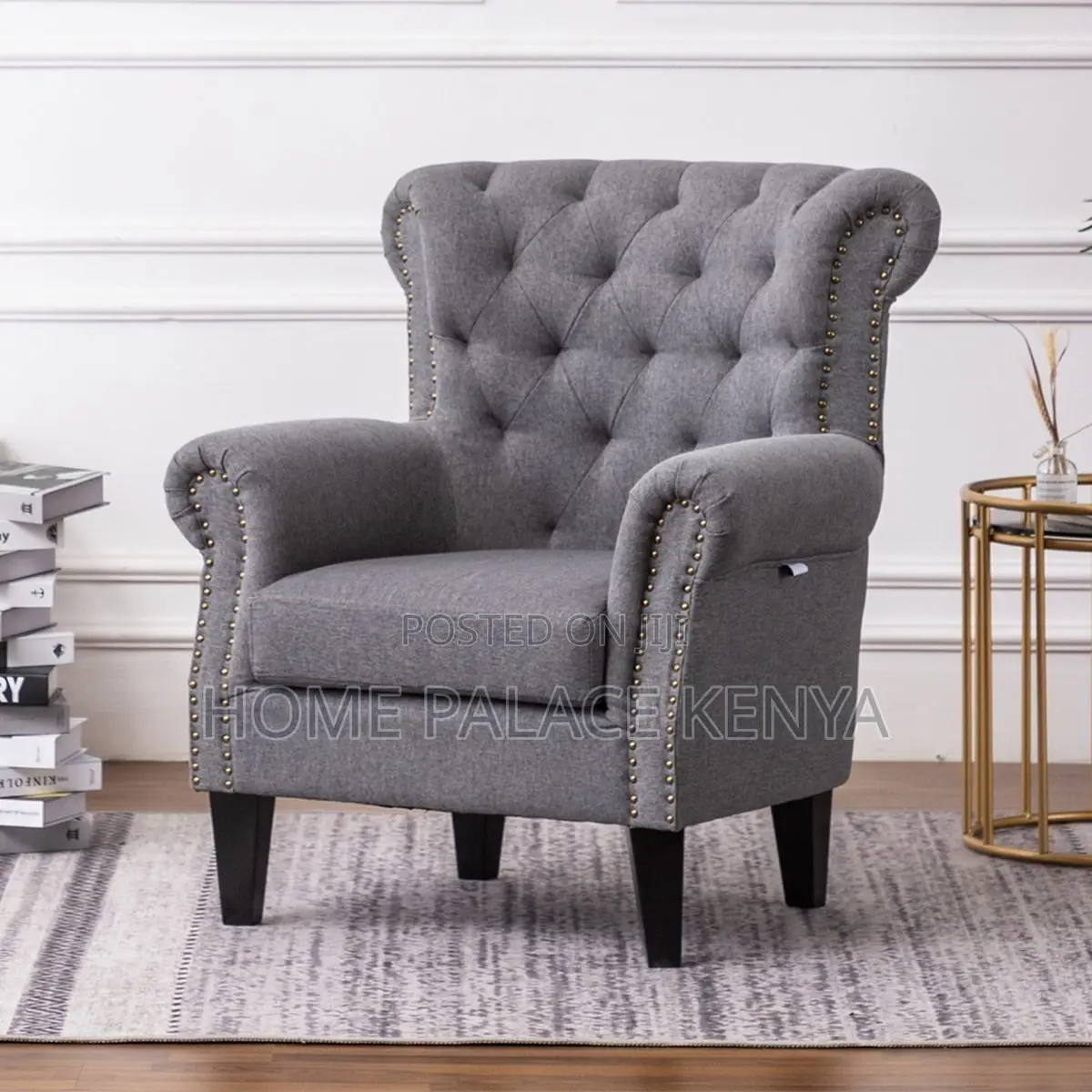 Armchair; Upholstered Tufted Armchair With Padded Seat and Backrest
