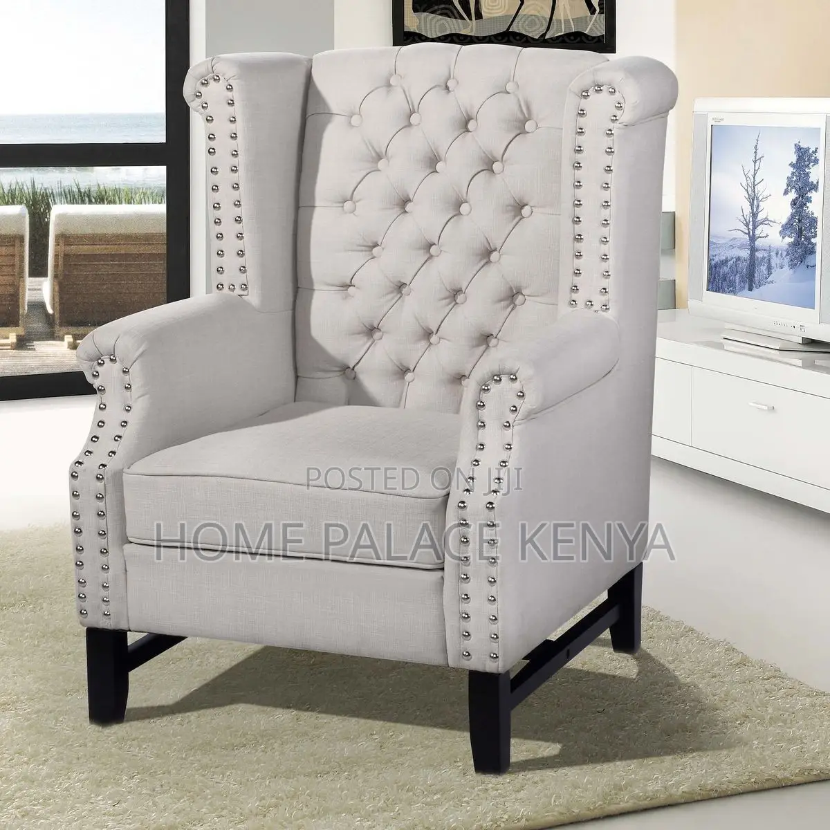 Armchair; Upholstered Tufted Armchair With Padded Seat and Backrest