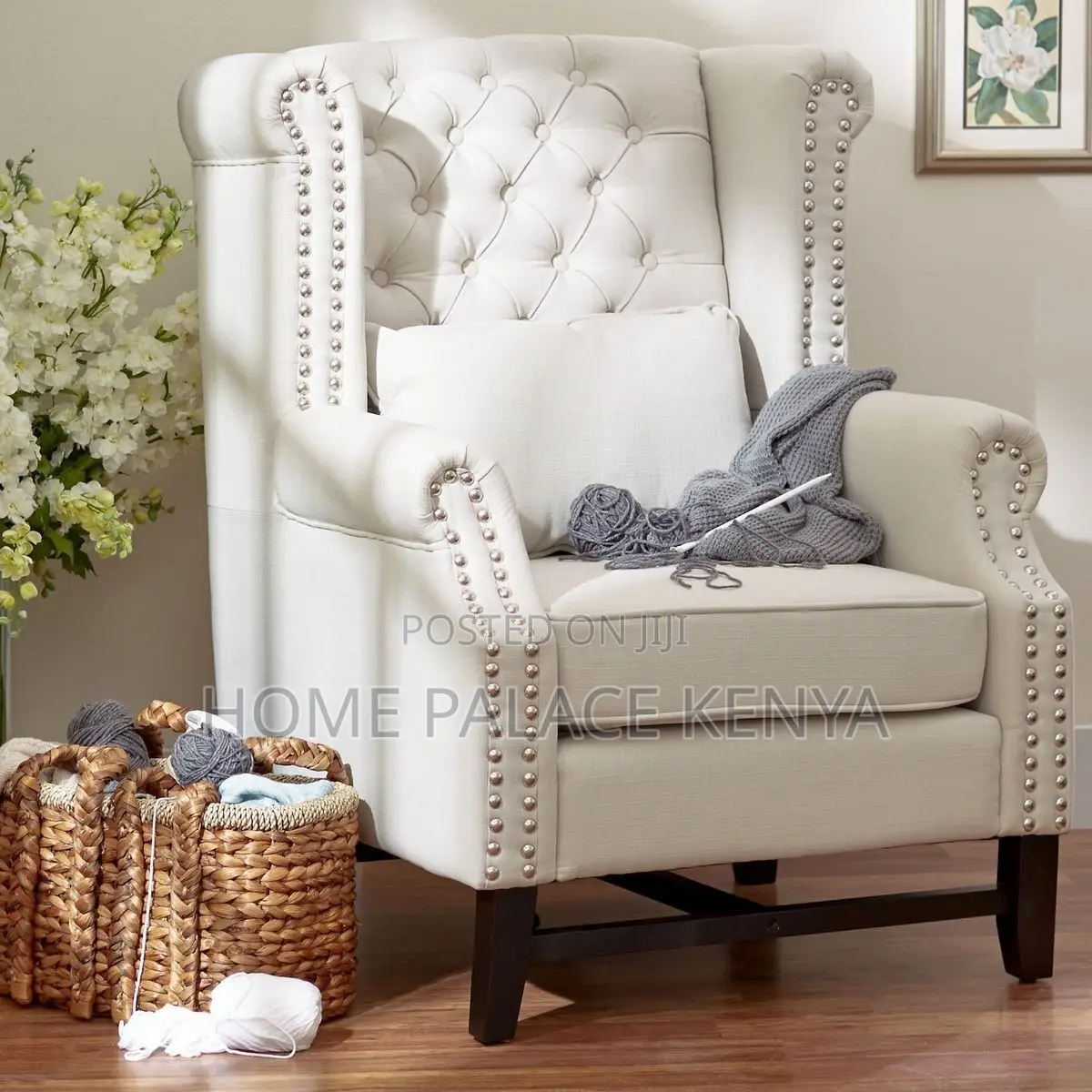 Armchair; Upholstered Tufted Armchair With Padded Seat and Backrest