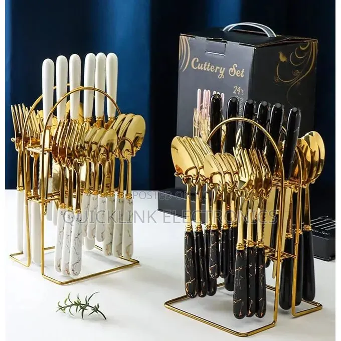 24 Pieces Marble Cutlery Set