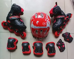 ** Red Hard Boot Skating Shoes + Soft Helmet**