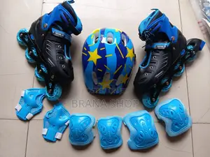 ** Blue Hard Boot Skating Shoes + Soft Helmet**