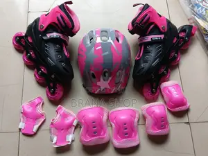 ** Pink Hard Boot Skating Shoes + Soft Helmet**