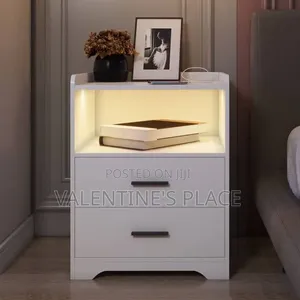 Modern White 2-Drawer Bedside Table / Nightstand With Light
