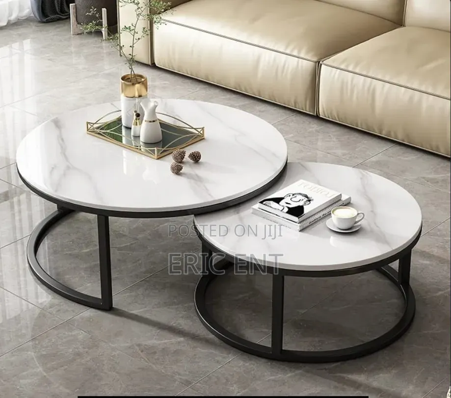 Modern Luxury 2in1 Pure Marble Nesting Tables With Black Stand