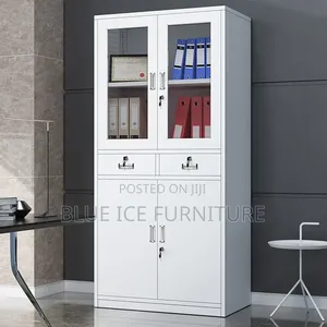 Modern White Steel Filing Cabinet With Glass Doors