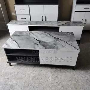 Caption: Luxury Marble-Top TV Media Console / Entertainment Center