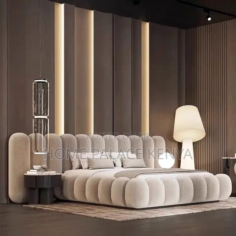 Bed; Luxury Upholstered Bubble Bed With Stylish Curved Frame