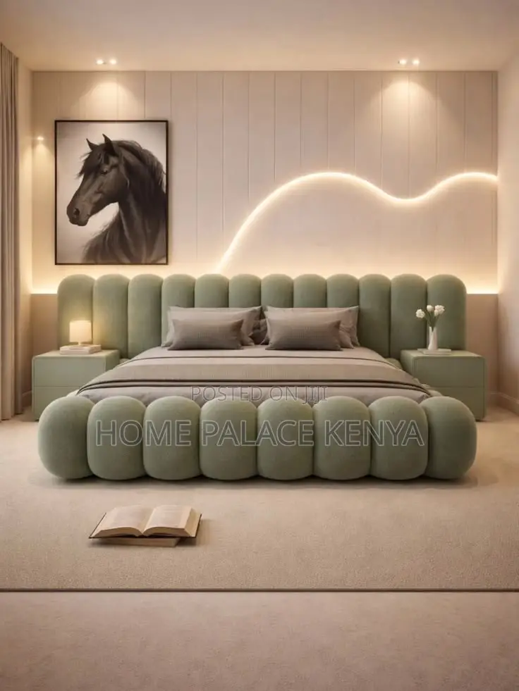 Bed; Luxury Upholstered Bubble Bed With Stylish Curved Frame
