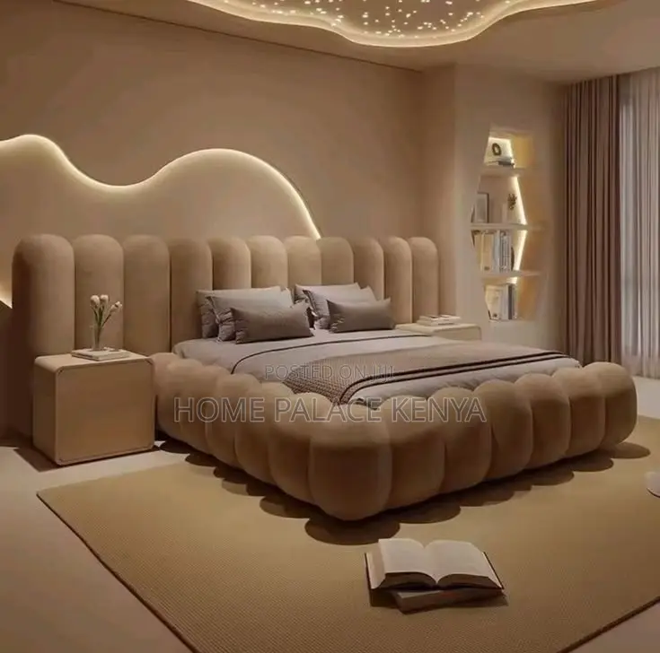 Bed; Luxury Upholstered Bubble Bed With Stylish Curved Frame