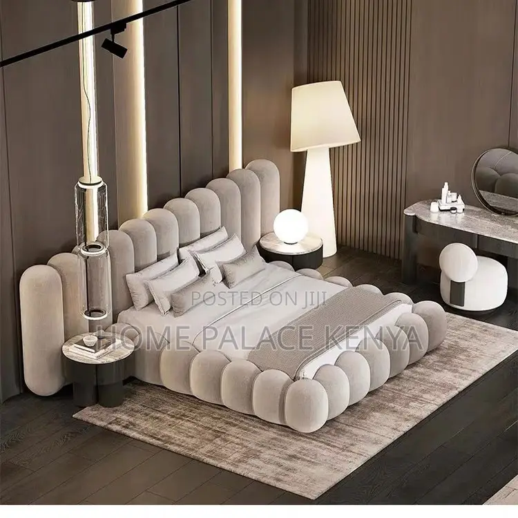 Bed; Luxury Upholstered Bubble Bed With Stylish Curved Frame