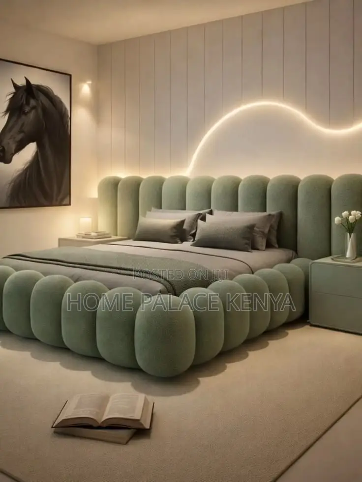 Bed; Luxury Upholstered Bubble Bed With Stylish Curved Frame