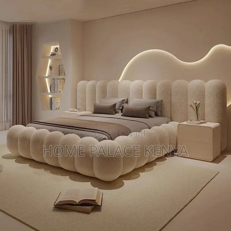 Bed; Luxury Upholstered Bubble Bed With Stylish Curved Frame