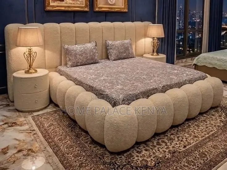 Bed; Luxury Upholstered Bubble Bed With Stylish Curved Frame