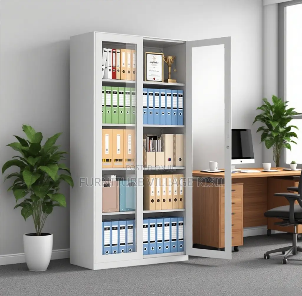Office Cabinet: 2-Door Glass Metalic Cabinet
