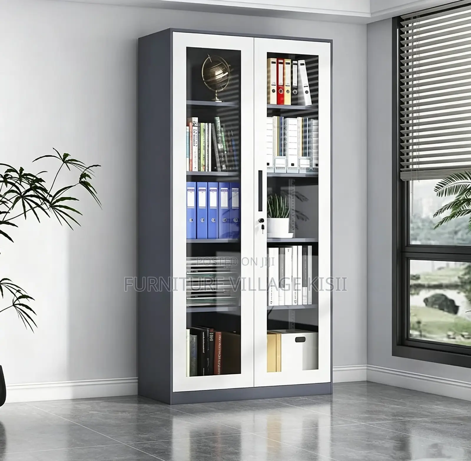 Office Cabinet: 2-Door Glass Metalic Cabinet