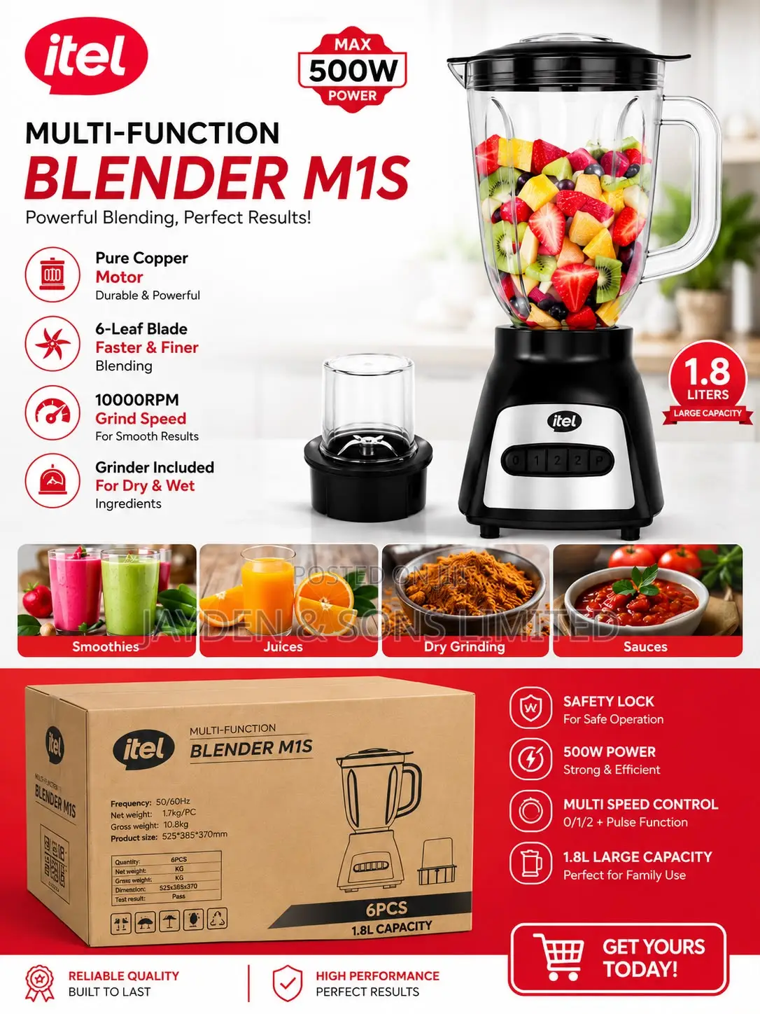 Itel Blender M1S 6 Stainless Steel Blade, Pure Copper