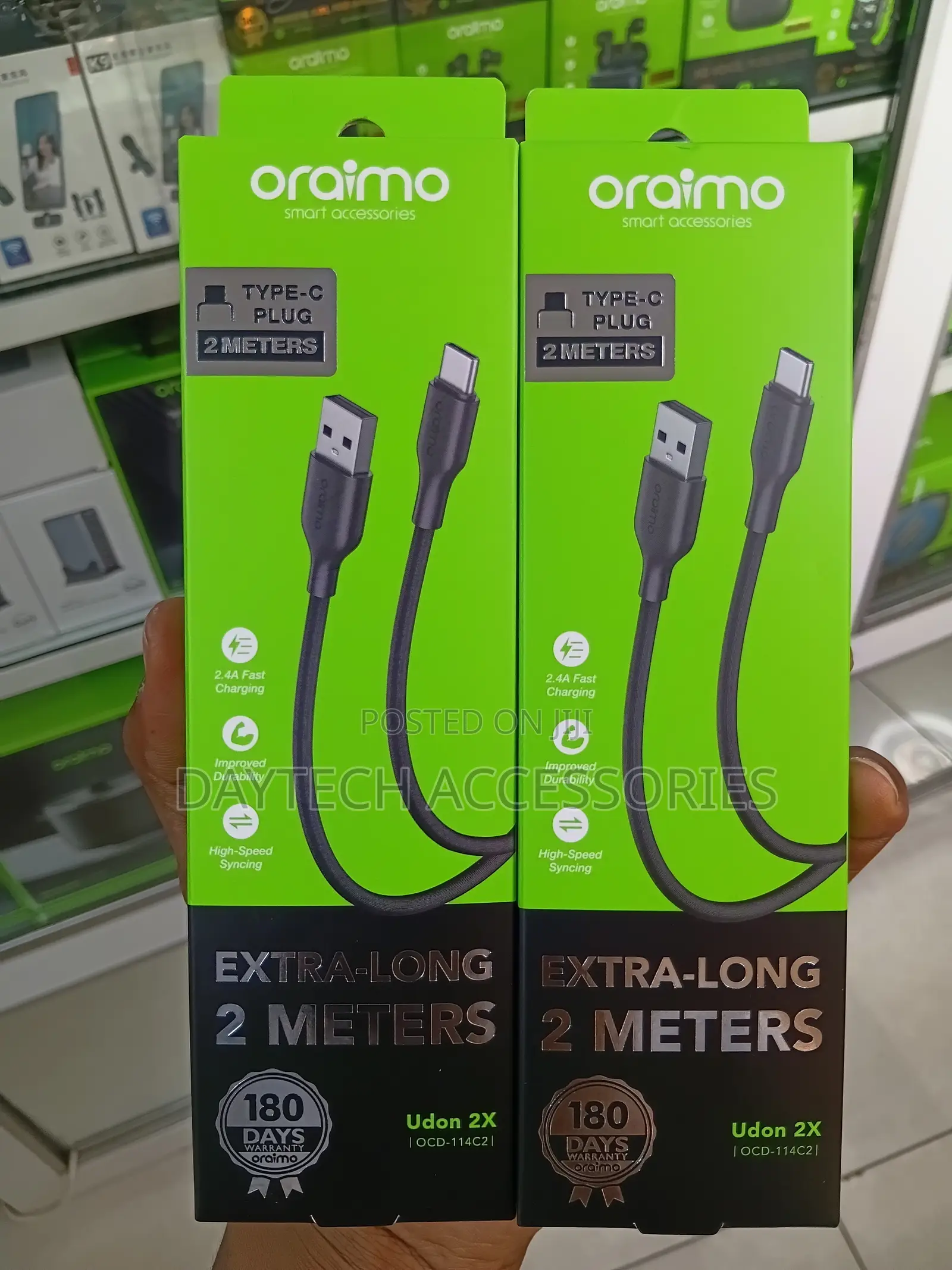 Oraimo Udon 2X 2-Meter USB-A to Type-C Fast-Charging Data Cable.