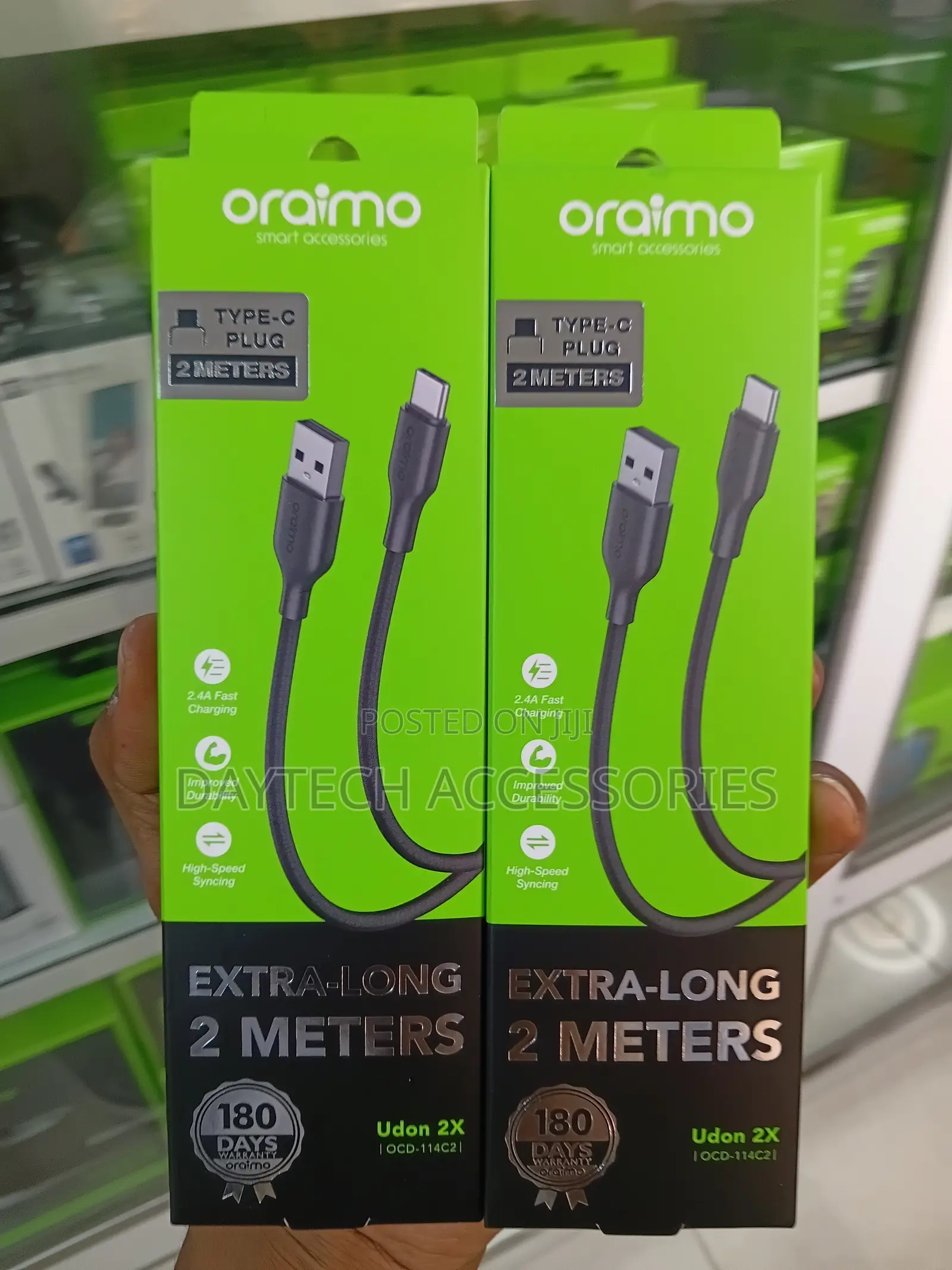 Oraimo Udon 2X 2-Meter USB-A to Type-C Fast-Charging Data Cable.