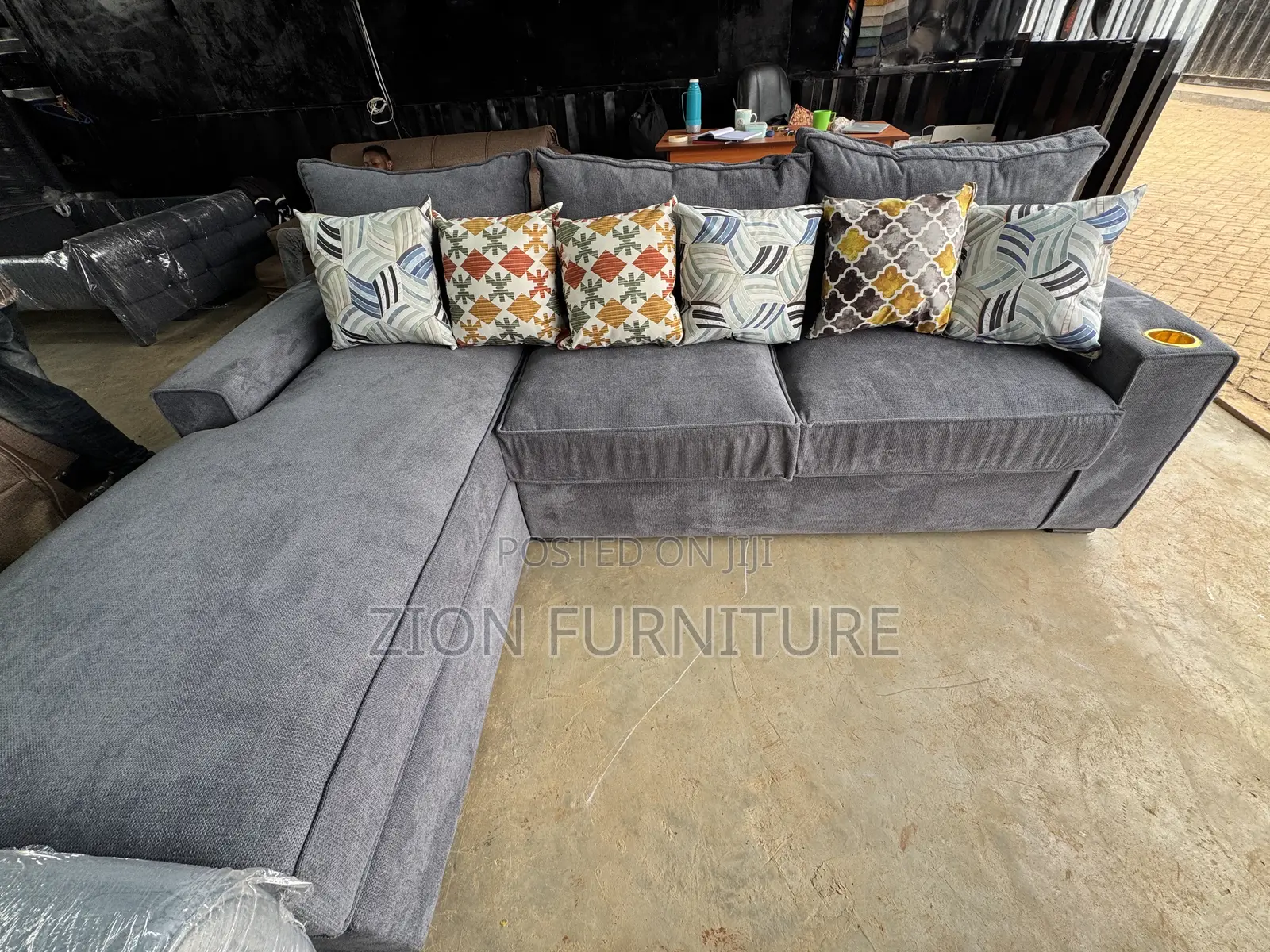 6 Seater Grey L Shape Sofaset
