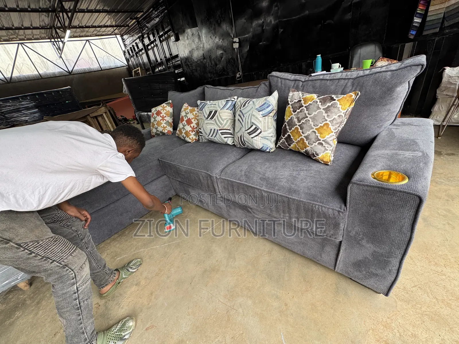 6 Seater Grey L Shape Sofaset