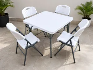 Portable White Folding Table and Chairs Set