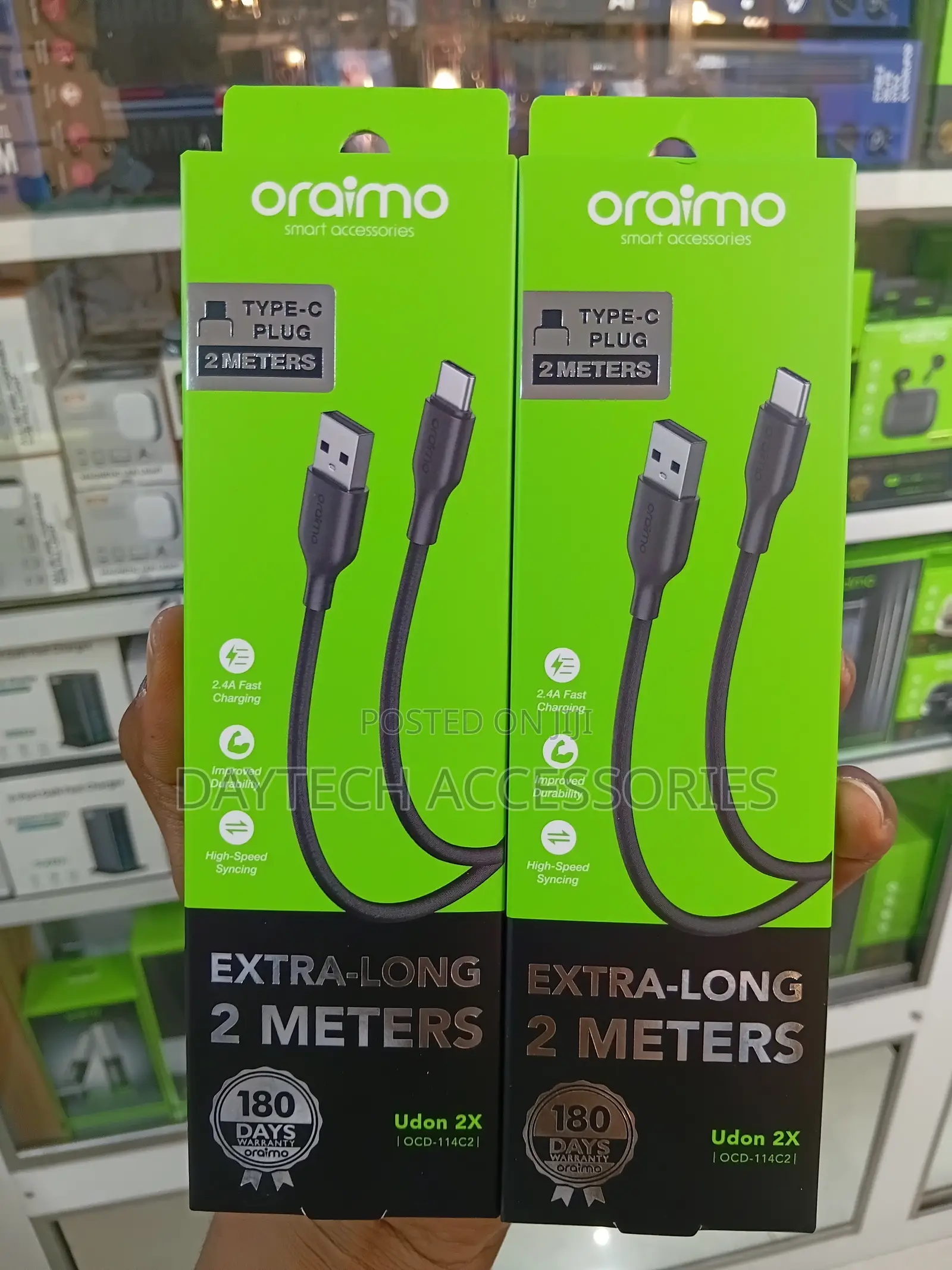 Oraimo Udon 2X USB-A to Type-C 2A Fast Charging Cable.