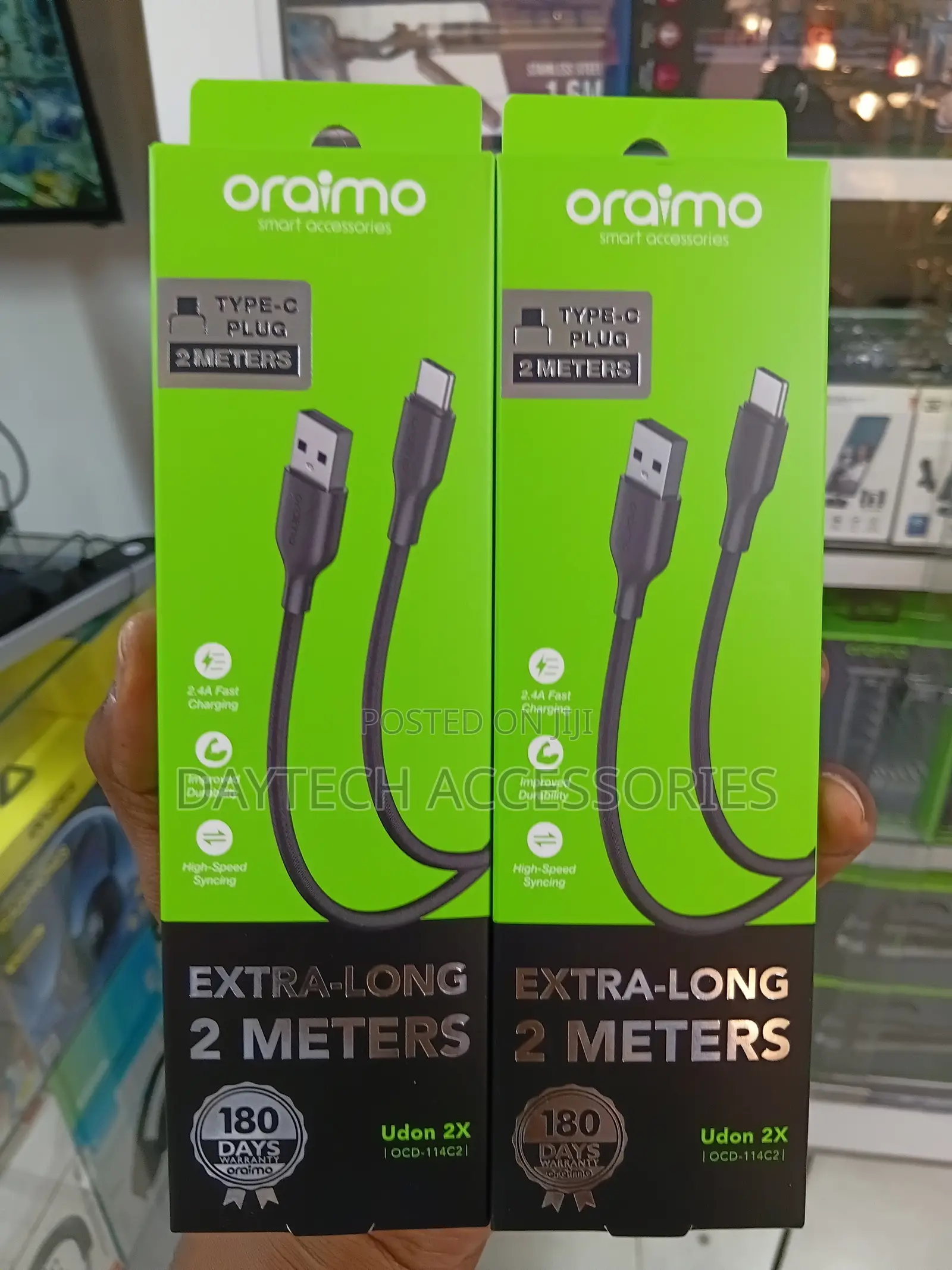 Oraimo Udon 2X USB-A to Type-C 2A Fast Charging Cable.
