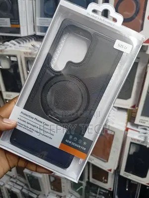 Black Leather Magnetic Ring Case Is for the Samsung Galaxy S25 Ultra