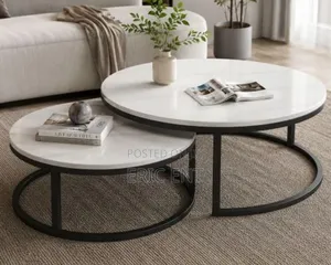Modern Luxury 2in1 Pure Marble Nesting Tables With Black Stand