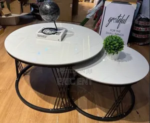 Modern Luxury Decorative 2-1 Pure Marble Nesting Tables Black Stand