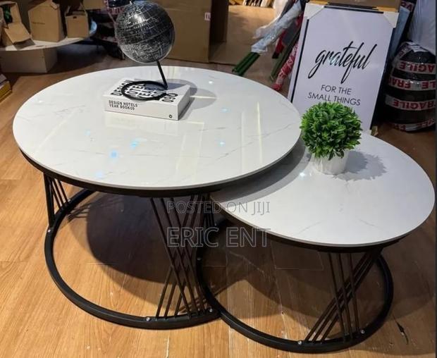 Modern Luxury Decorative 2-1 Pure Marble Nesting Tables Black Stand