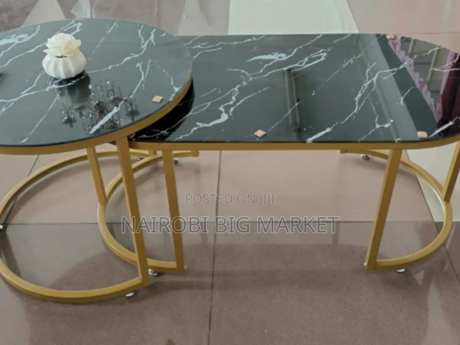 2 in 1 Marble Nesting Coffee Table Black