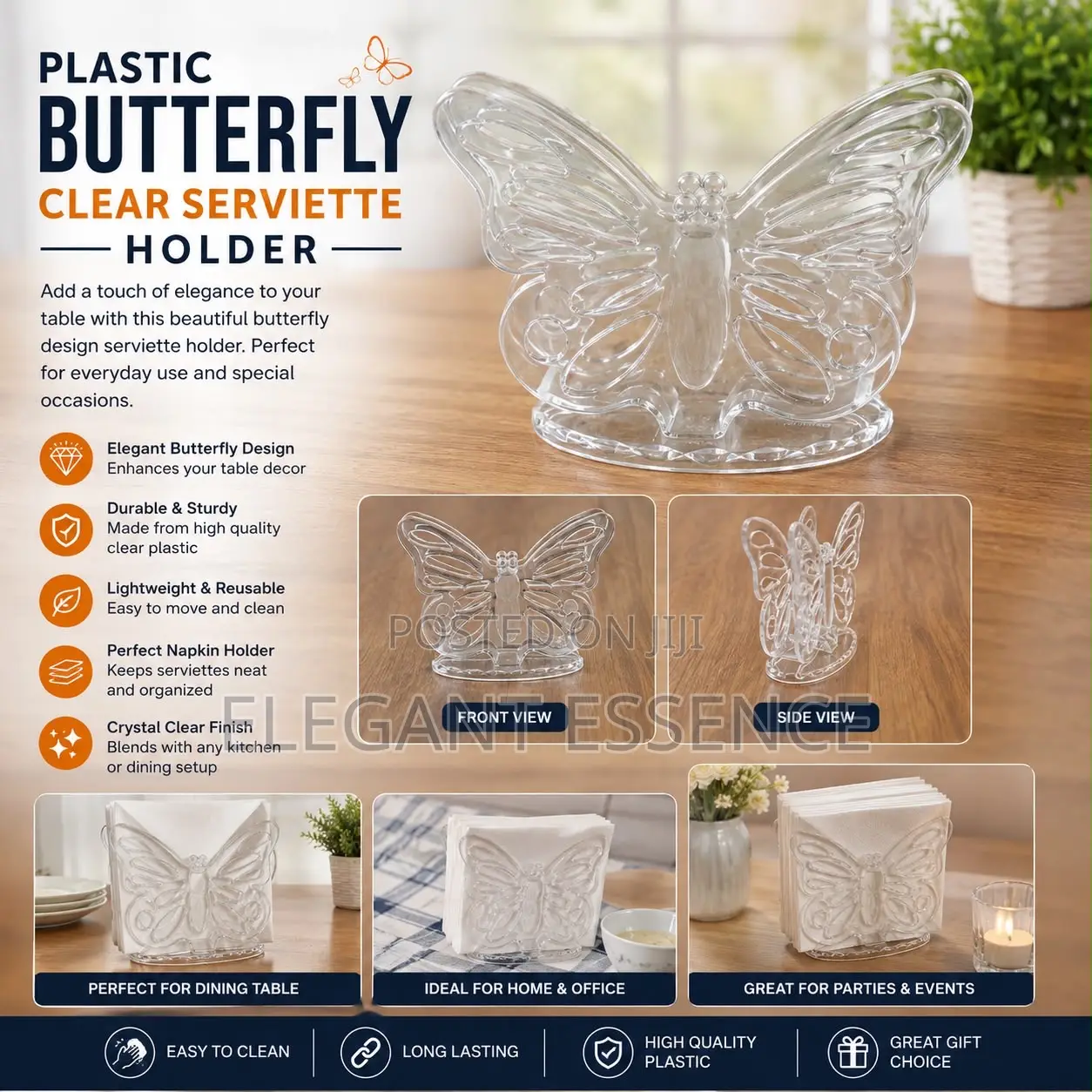 Plastic Butterfly Clear Serviette Holder