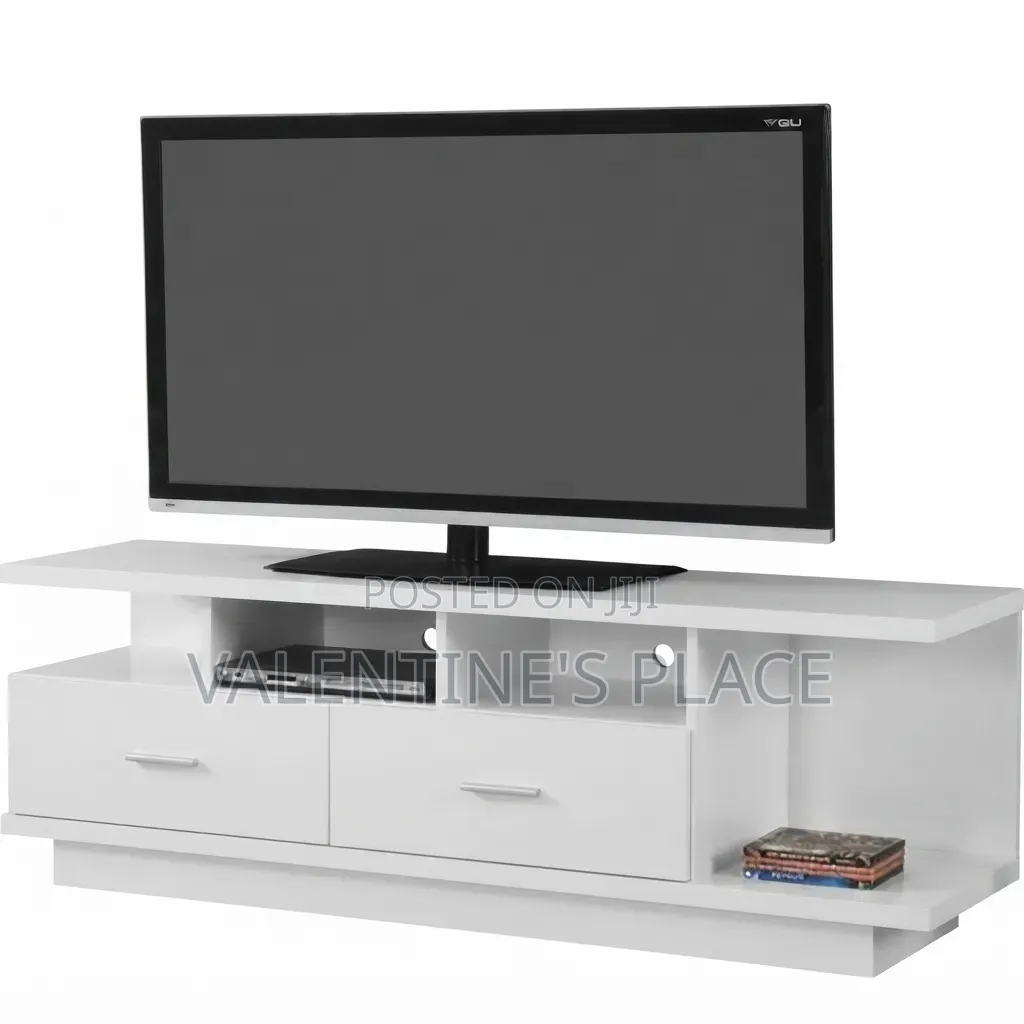 Modern White Two-Drawer TV Stand Media Console