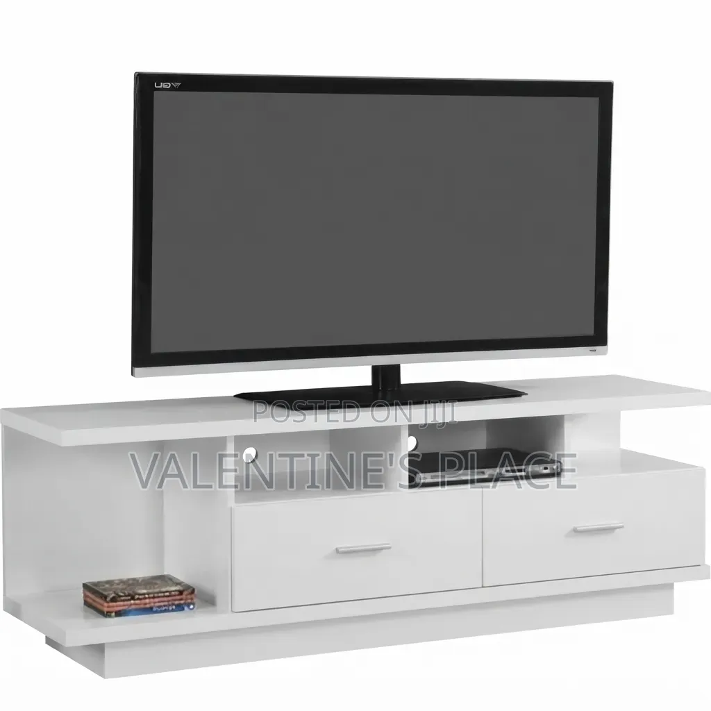 Modern White Two-Drawer TV Stand Media Console