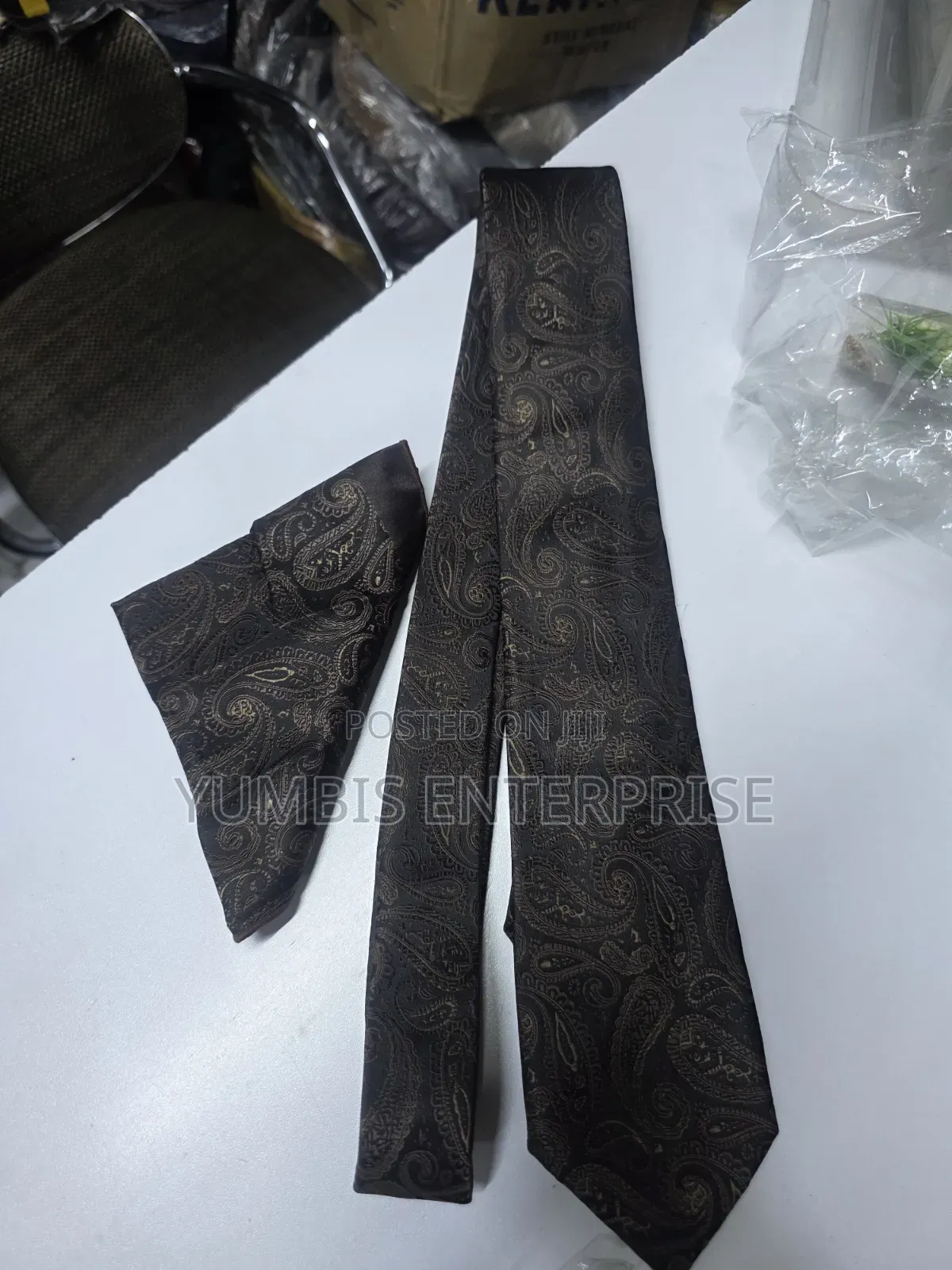 Dark Brown Floral Tie With a Matching Pocket Squares at 700