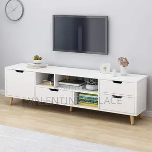 Modern Wooden TV Media Stand With Storage Shelves Drawers
