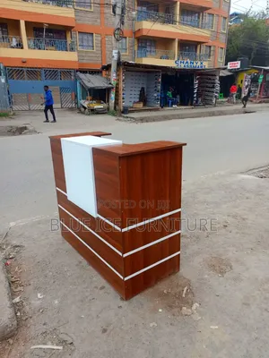 Modern Wooden Reception Desk With White Front Panel