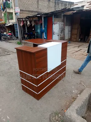 Modern Wooden Reception Desk With White Front Panel