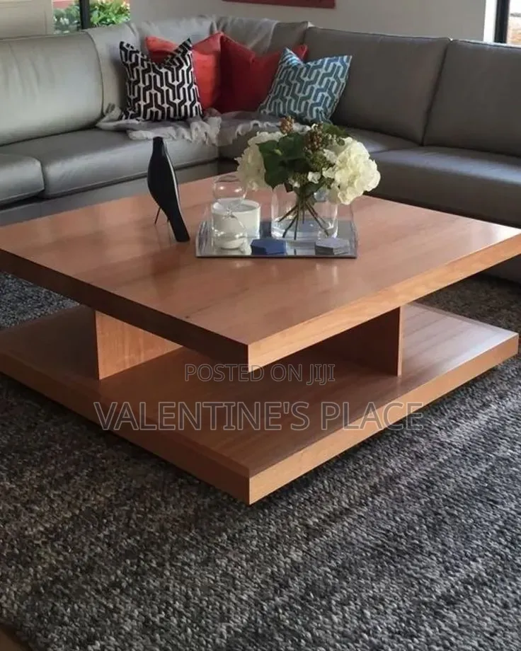 Minimalist Square Center Table in Natural Wood Finish