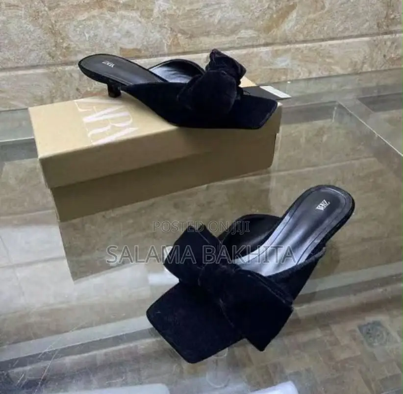 Zara Velvet Bow Kitten-Heel Mules